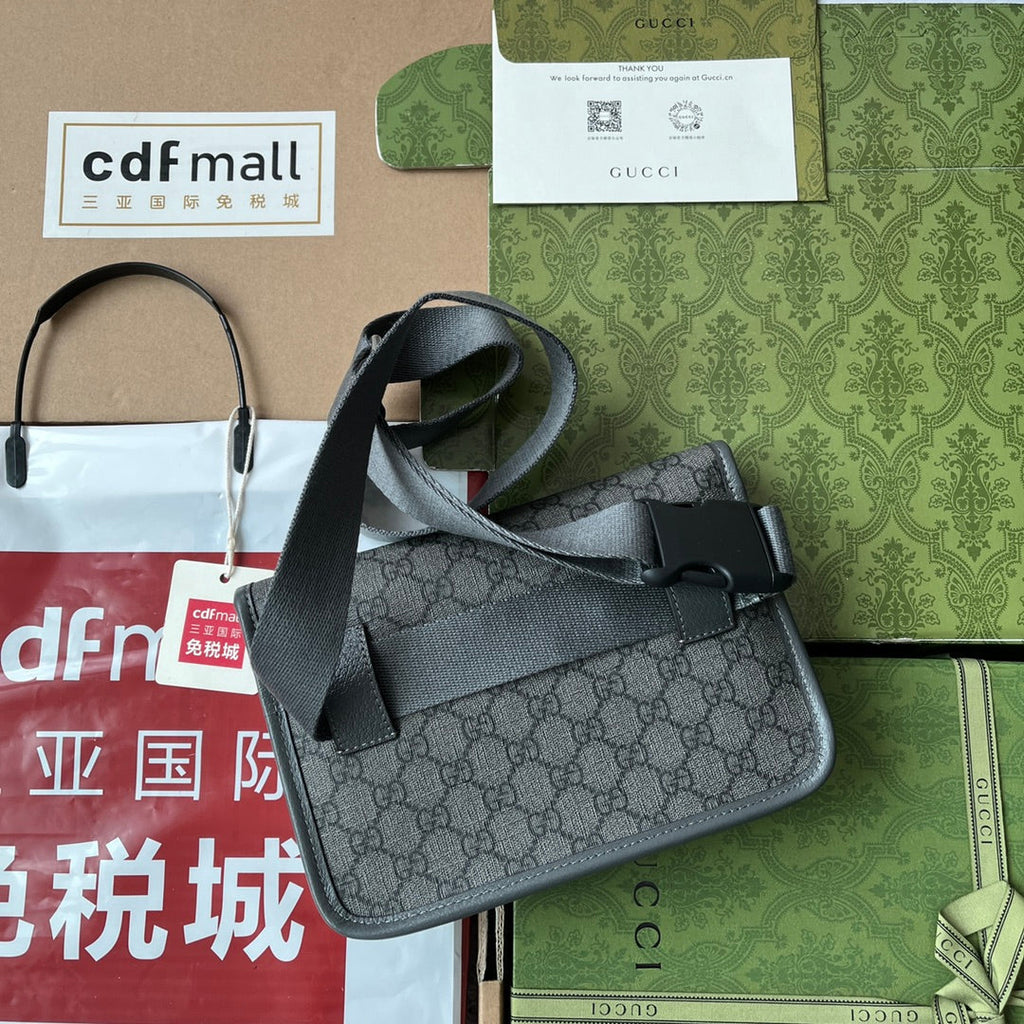 OPHIDIA BELT BAG 24 IN DARK GREY GG CALFSKIN