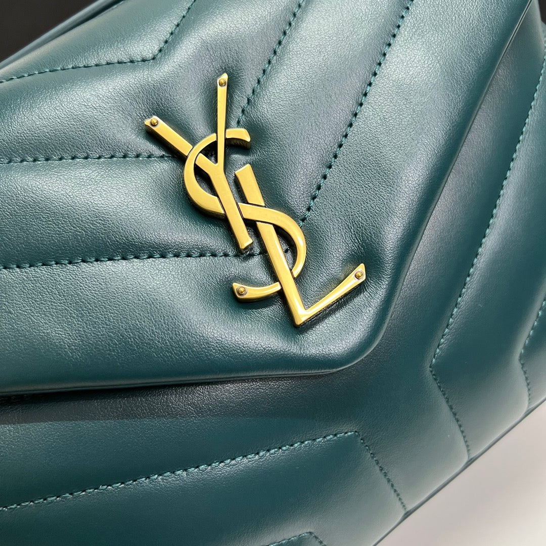 LOULOU SMALL 25 IN DEEP JUNGLE GREEN LAMBSKIN GOLD HARDWARE