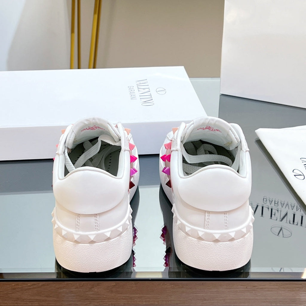 VALENTINO 25S GARAVANI ROCKSTUD UNTITLED STUDDED SNEAKERS IN WHITE MIX PINK LAMBSKIN STYLE 1