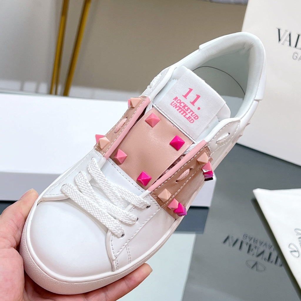 VALENTINO 25S GARAVANI ROCKSTUD UNTITLED STUDDED SNEAKERS IN WHITE MIX PINK LAMBSKIN STYLE 1