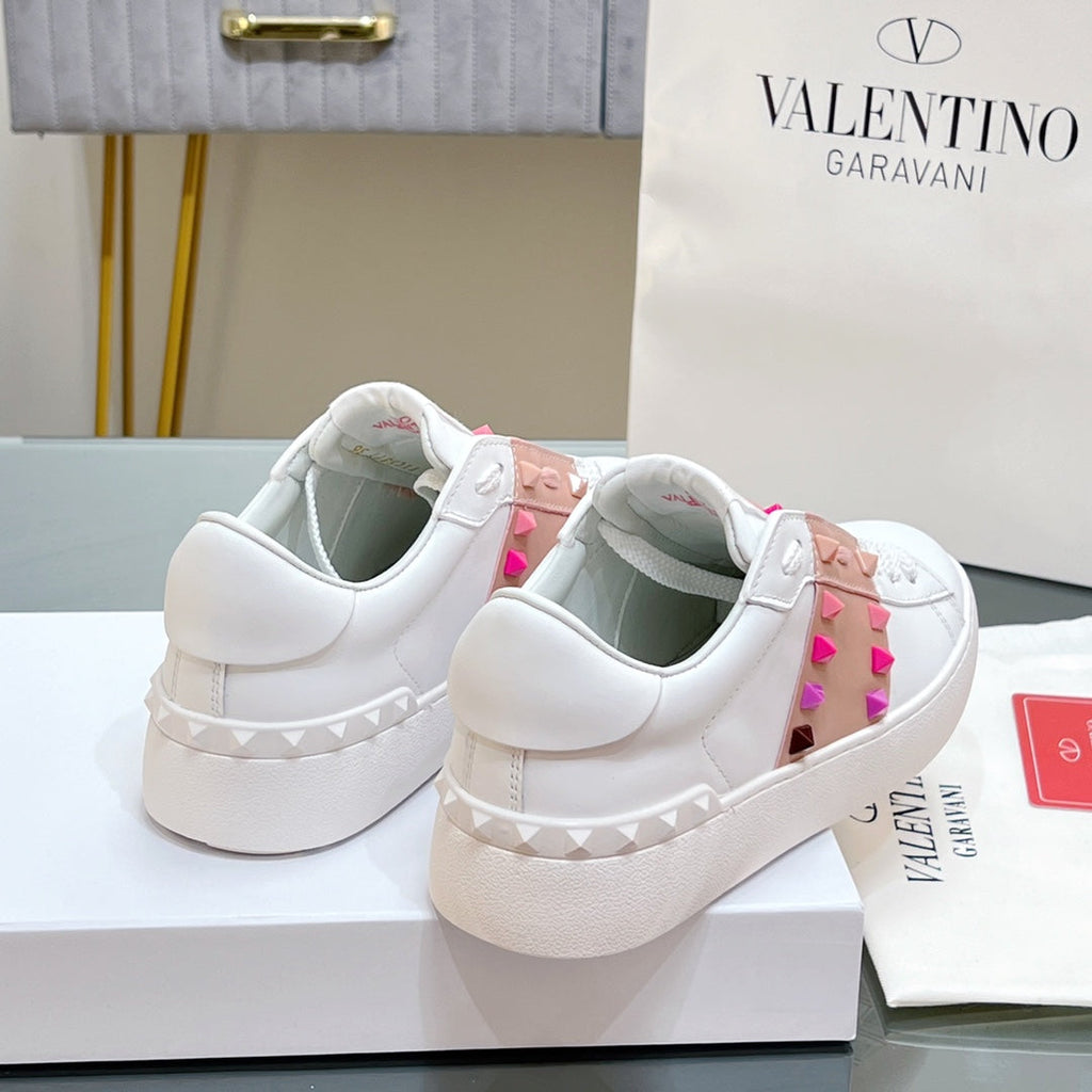 VALENTINO 25S GARAVANI ROCKSTUD UNTITLED STUDDED SNEAKERS IN WHITE MIX PINK LAMBSKIN STYLE 1
