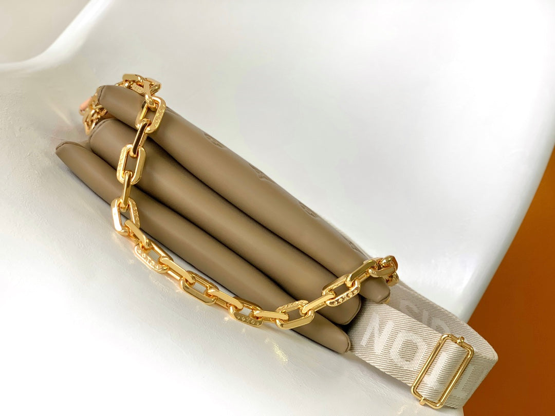 COUSSIN PM 26 IN BROWN MONOGRAM EMBOSSED LAMBSKIN GOLD HARDWARE