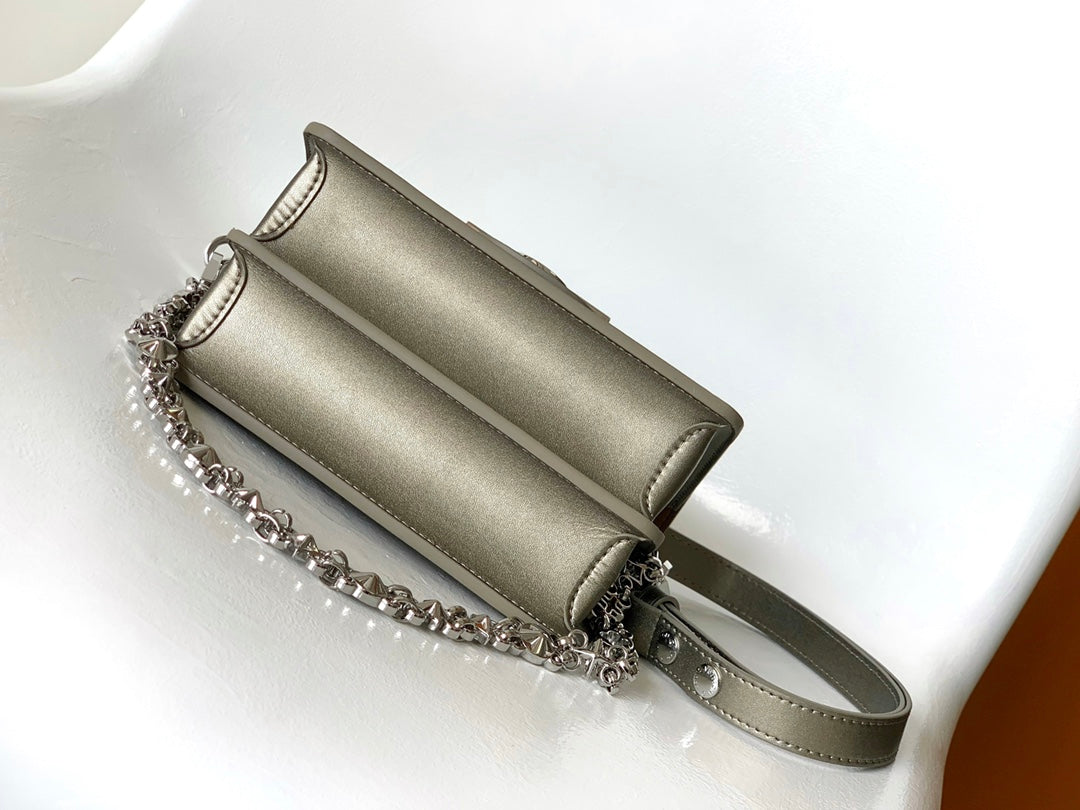 LV 25S MINI DAUPHINE BAG 20 IN BEIGE GRAY MOONOGRAM CALFSKIN SHIMMERING METALLIC GOLD