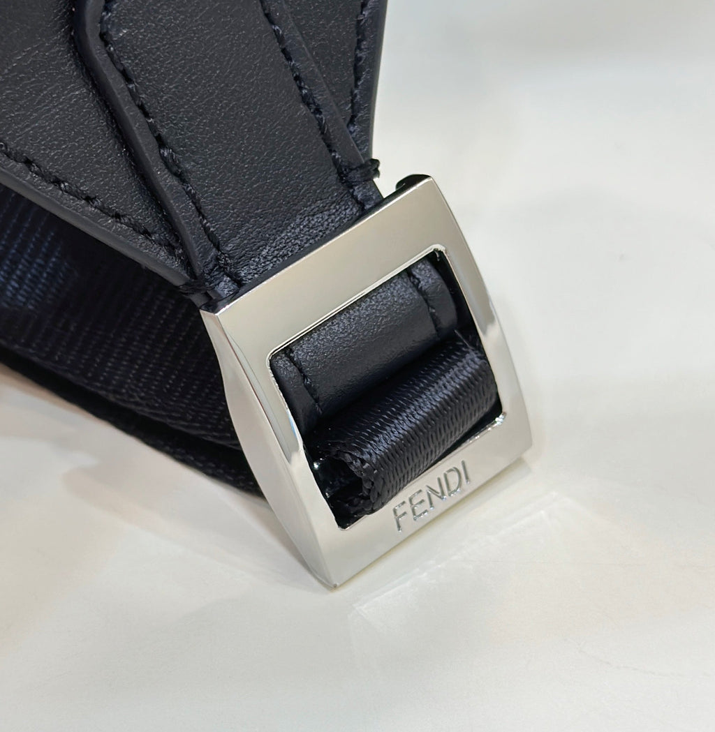 FENDI STRIKE LARGE 46 FF MIDNIGHT BLUE JACQUARD FABRIC BACKPACK