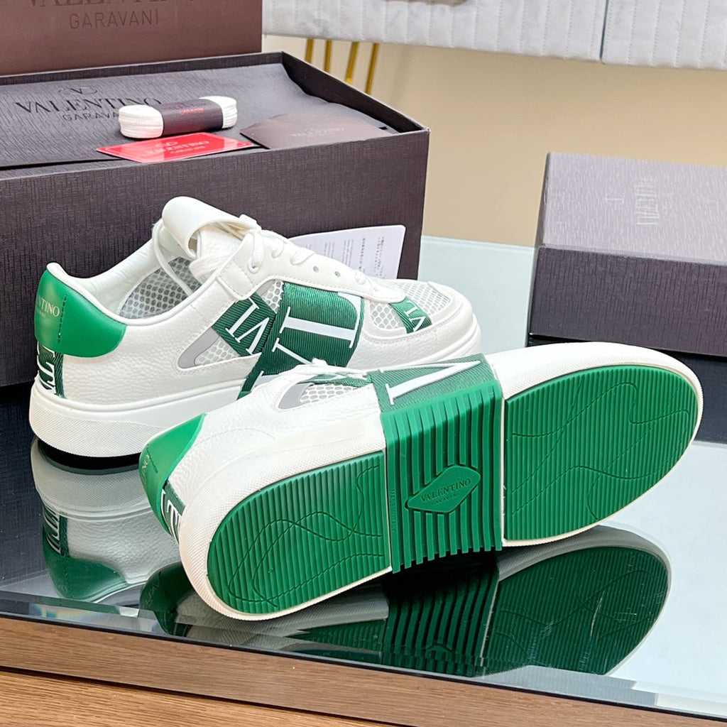 VALENTINO 25S GARAVANI VL7N SNEAKERS IN WHITE MIX GREEN LAMBSKIN
