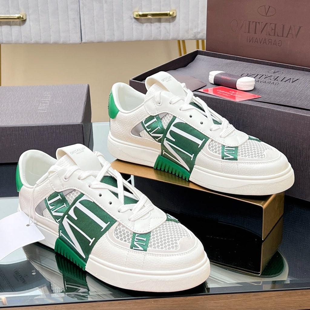 VALENTINO 25S GARAVANI VL7N SNEAKERS IN WHITE MIX GREEN LAMBSKIN
