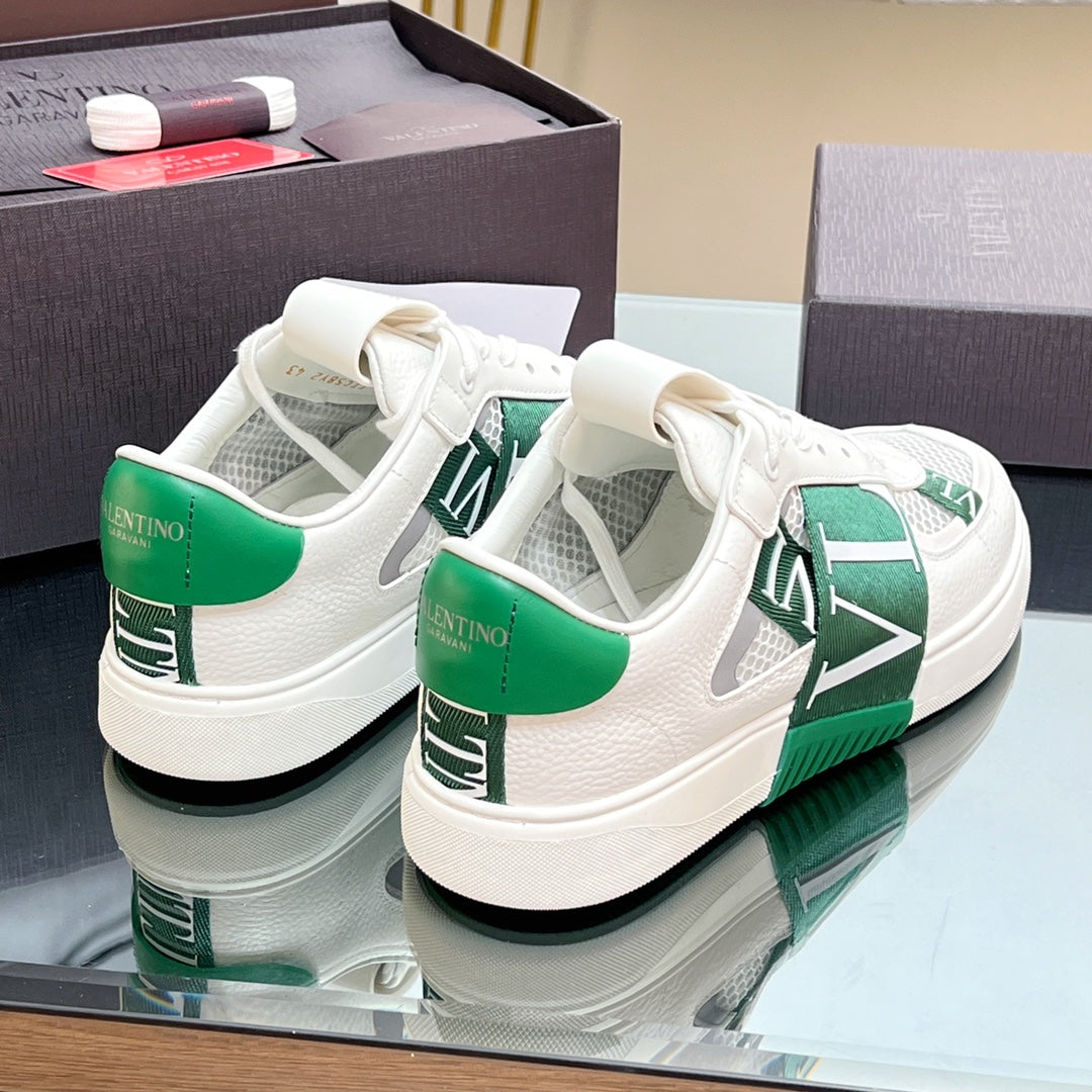 VALENTINO 25S GARAVANI VL7N SNEAKERS IN WHITE MIX GREEN LAMBSKIN