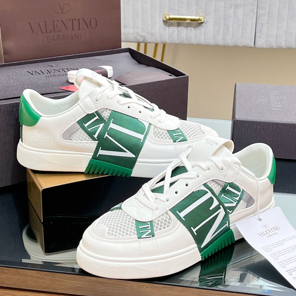 VALENTINO 25S GARAVANI VL7N SNEAKERS IN WHITE MIX GREEN LAMBSKIN