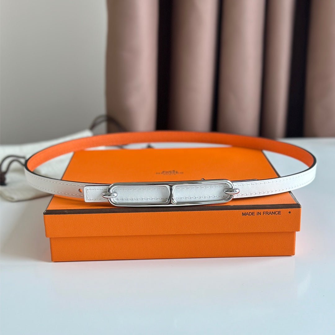 HM ROULIS BUCKLE & REVERSIBLE ORANGE AND WHITE LEATHER STRAP 13MM SILVER HARDWARE