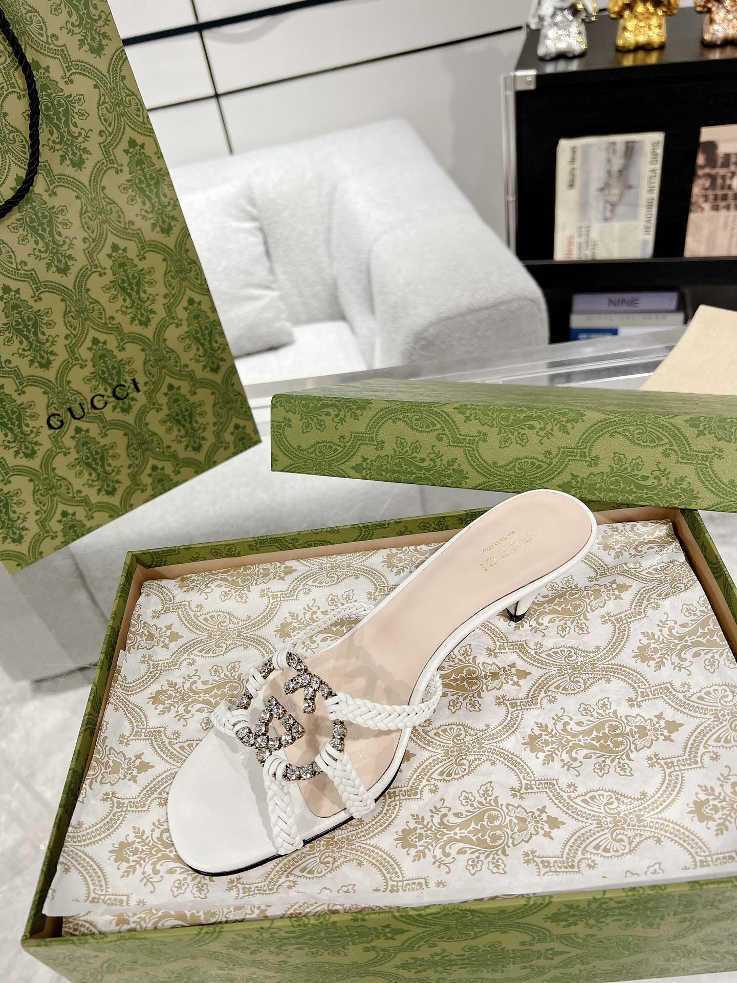 GG CRYSTAL MID - HEEL WHITE CALFSKIN