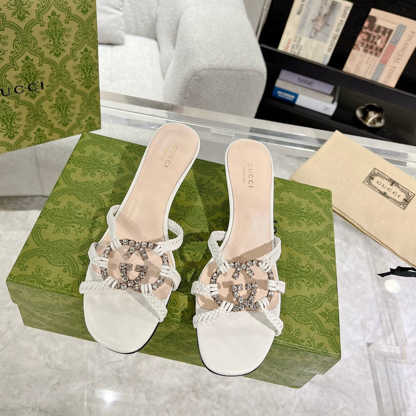 GG CRYSTAL MID - HEEL WHITE CALFSKIN