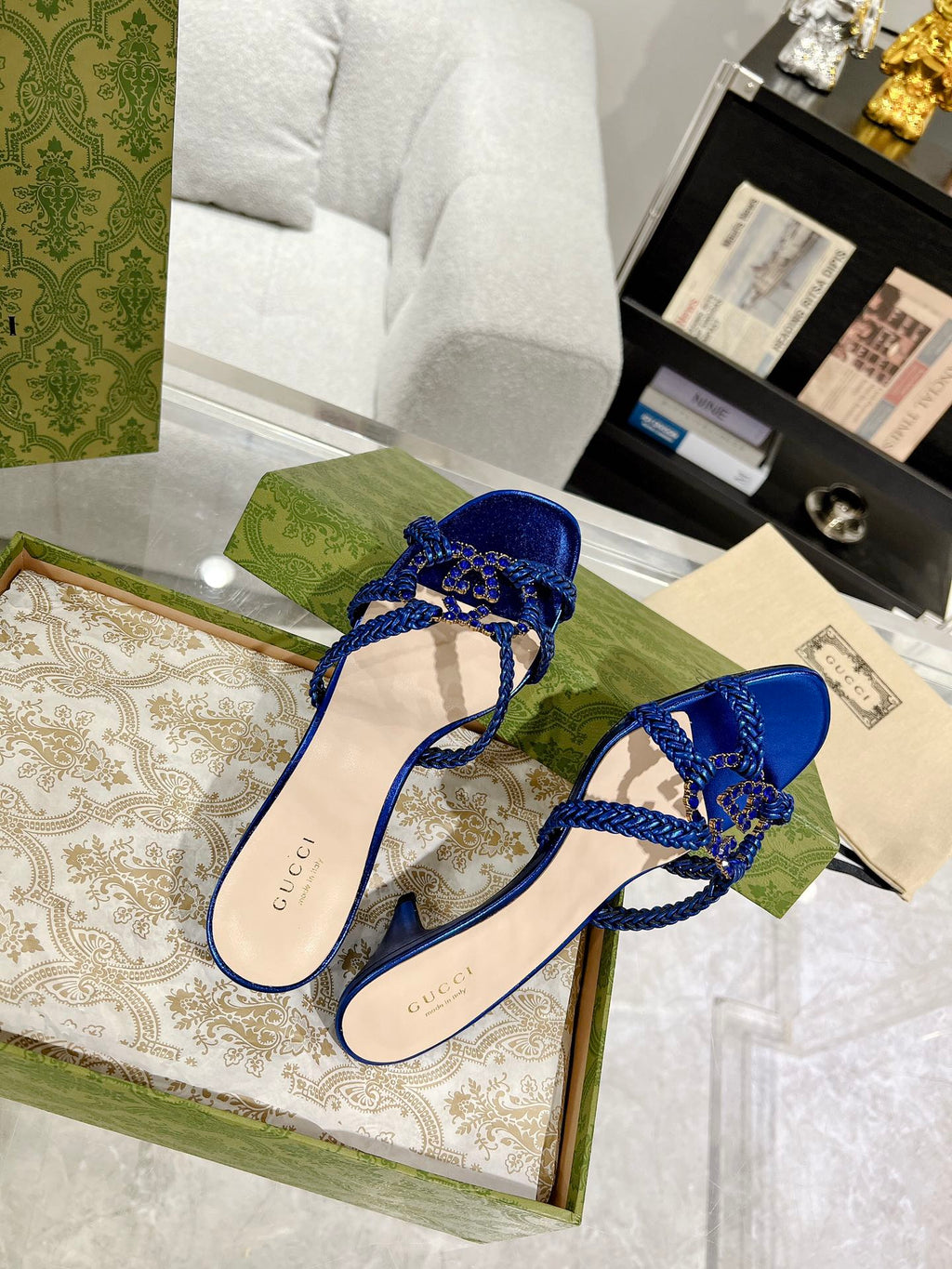 GG CRYSTAL MID - HEEL AZURE CALFSKIN