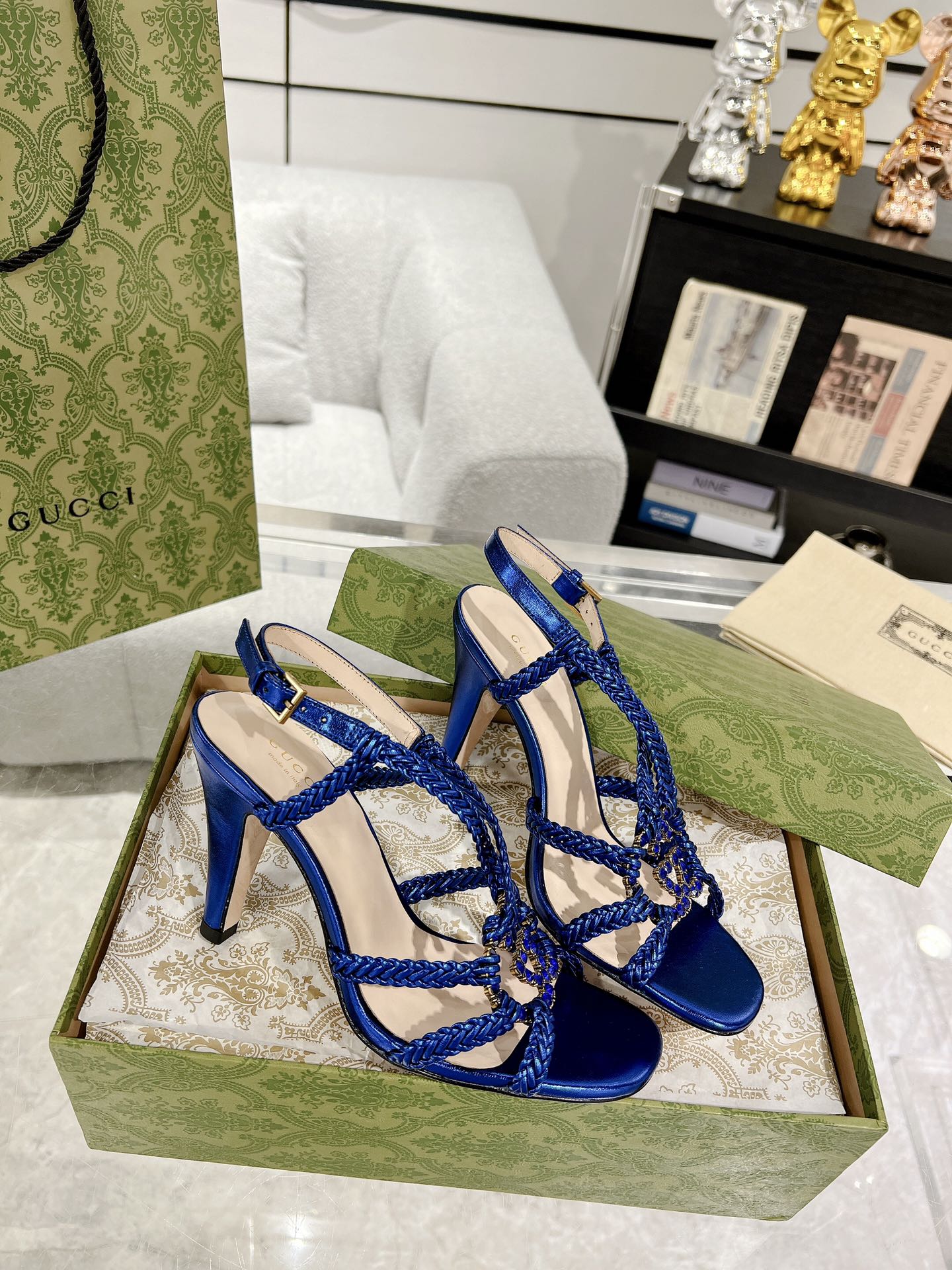 GG CRYSTAL HIGH HEEL SANDAL AZURE CALFSKIN SPECIAL