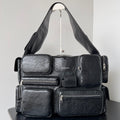 SUPERBUSY LARGE SLING BAG 42 IN BLACK LAMBSKIN