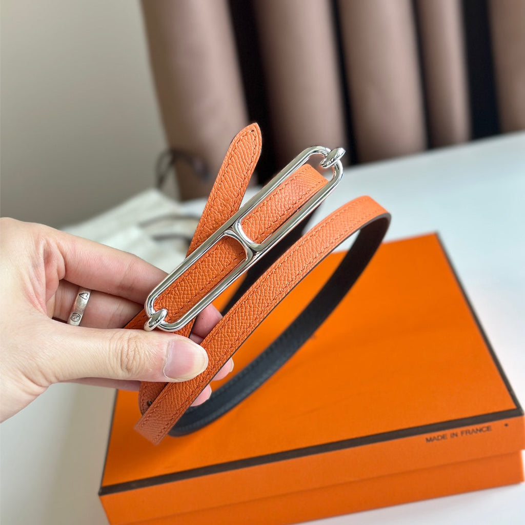 HM ROULIS BUCKLE & REVERSIBLE ORANGE AND BLACK LEATHER STRAP 13MM SILVER HARDWARE