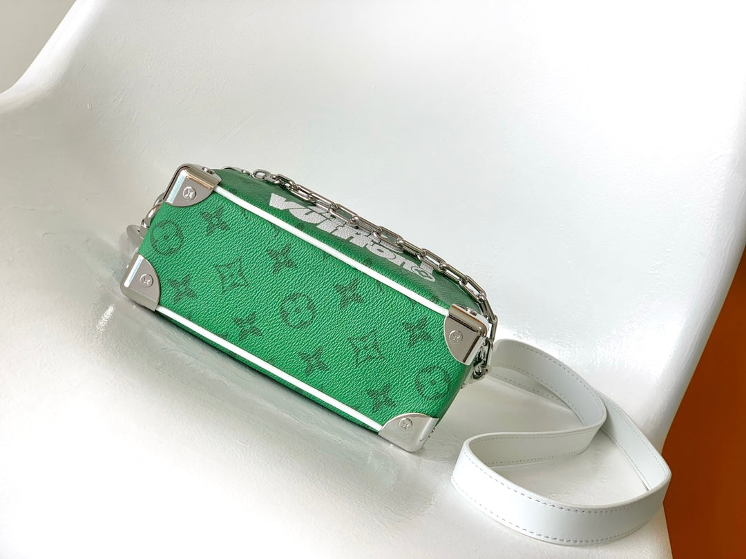 LV 25S MINI SOFT TRUNK BAG 18 IN FOREST GREEN CALFSKIN SILVER HARDWARE