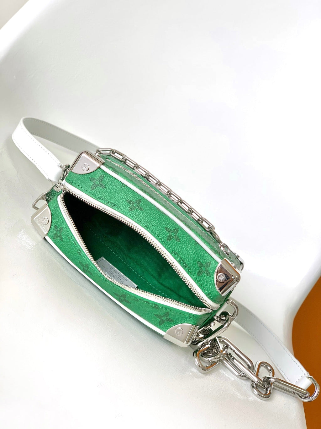 LV 25S MINI SOFT TRUNK BAG 18 IN FOREST GREEN CALFSKIN SILVER HARDWARE