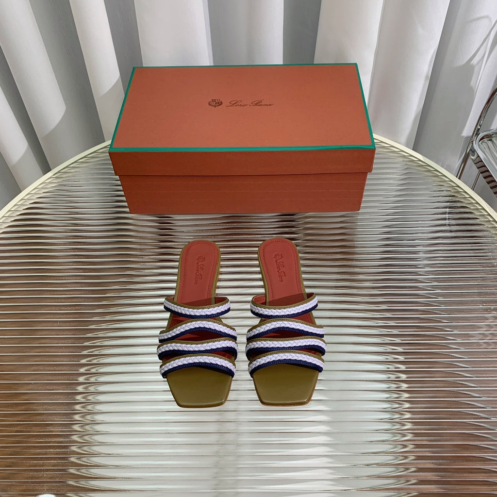 LP SPRIGHTLY CHARMS FLAT SANDAL WHITE AND OLIVE CALFSKIN