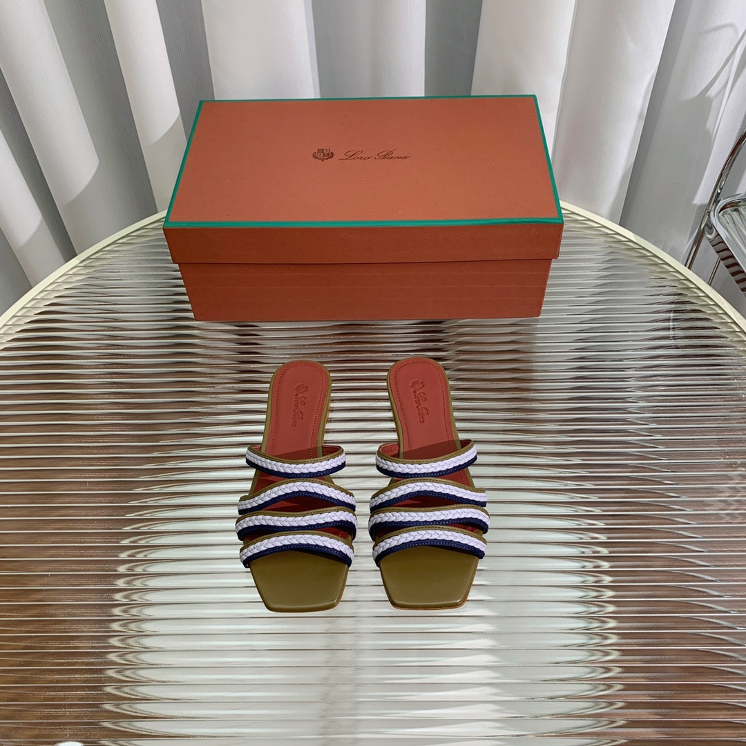 LP SPRIGHTLY CHARMS FLAT SANDAL WHITE AND OLIVE CALFSKIN