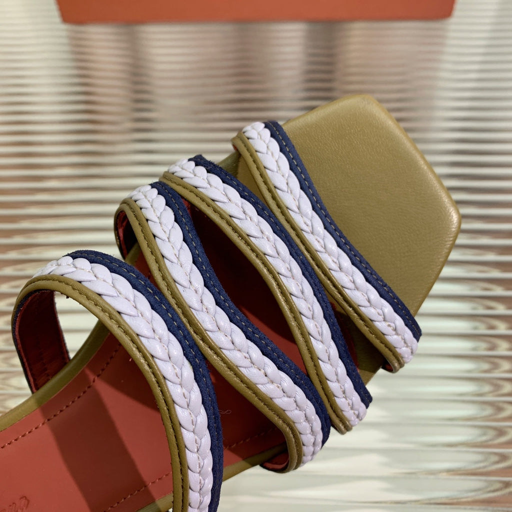 LP SPRIGHTLY CHARMS FLAT SANDAL WHITE AND OLIVE CALFSKIN