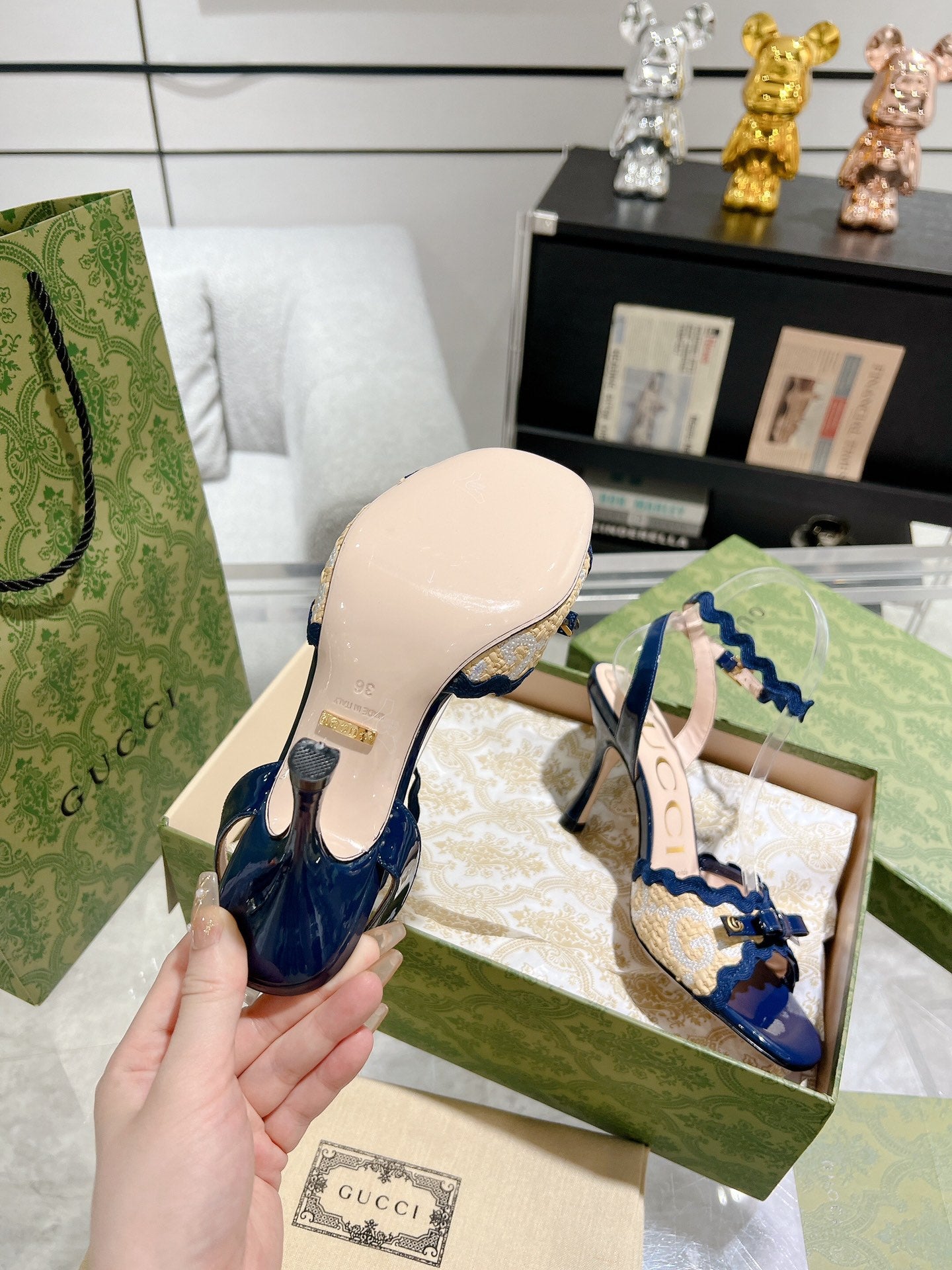 GG HIGH - HEEL SANDAL AZURE FABRIC ATTACH BOW