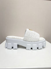 PRA THICK-SOLED CROCHET SANDALS WHITE WOVEN FABRIC