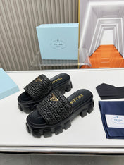 PRA THICK-SOLED CROCHET SANDALS BLACK WOVEN FABRIC