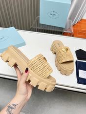 PRA THICK-SOLED CROCHET SANDALS BEIGE WOVEN FABRIC