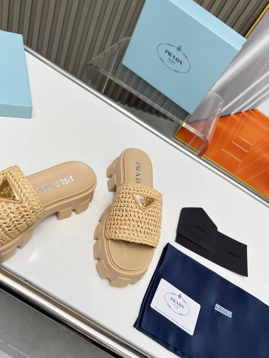 PRA THICK-SOLED CROCHET SANDALS BEIGE WOVEN FABRIC