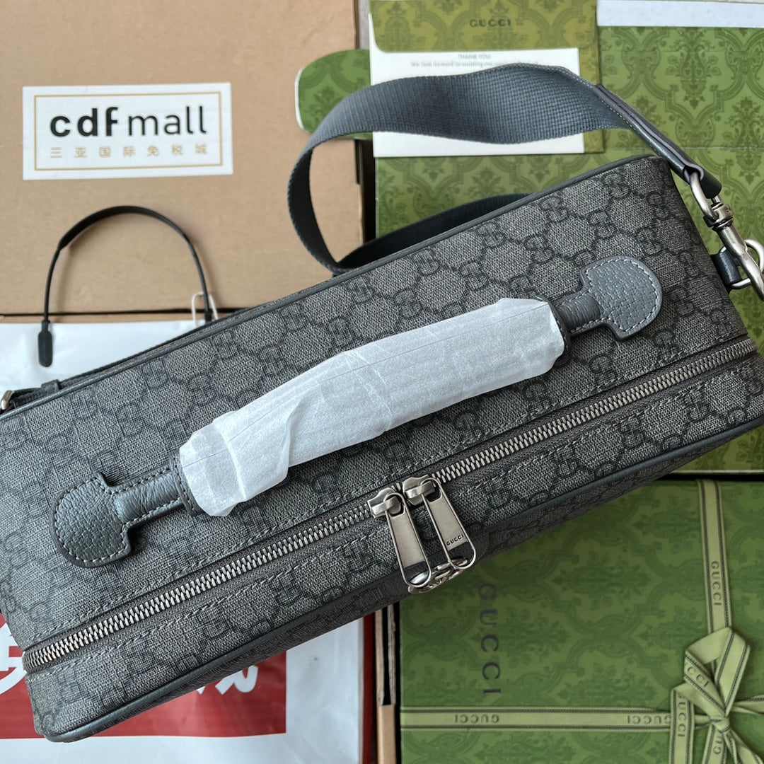 OPHIDIA SHOULDER BAG 36 IN DARK GREY GG CALFSKIN