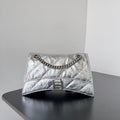 CRUSH CHAINED BAG 25 IN SILVER METALLIC QUILTED CRUSHED CALFSKIN