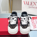 VALENTINO 25S GARAVANI ONE STUD XL PLATFORM SNEAKERS IN WHITE LAMBSKIN AND BROWN CANVAS