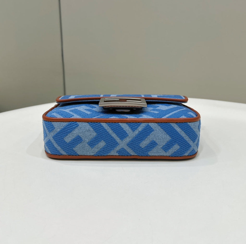 FENDI 19 BAGUETTE BAG IN LIGHT BLUE CANVAS WITH SILVER HARDWARE