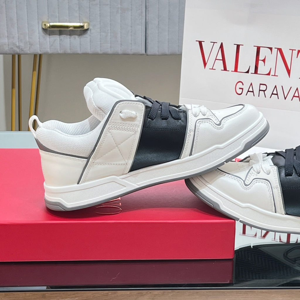 VALENTINO 25S GARAVANI OPEN SKATE SNEAKERS IN WHITE MIX BLACK LAMBSKIN STYLE 9