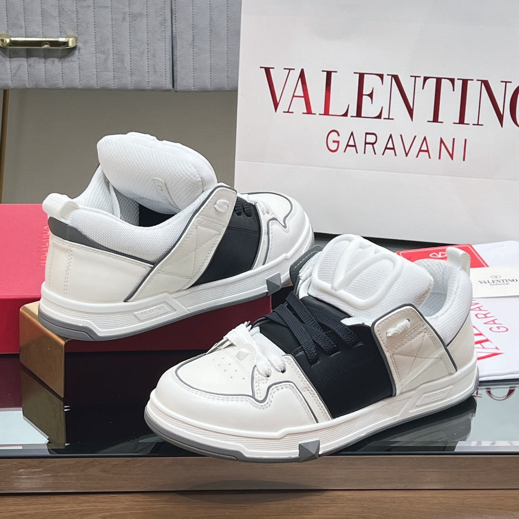 VALENTINO 25S GARAVANI OPEN SKATE SNEAKERS IN WHITE MIX BLACK LAMBSKIN STYLE 9