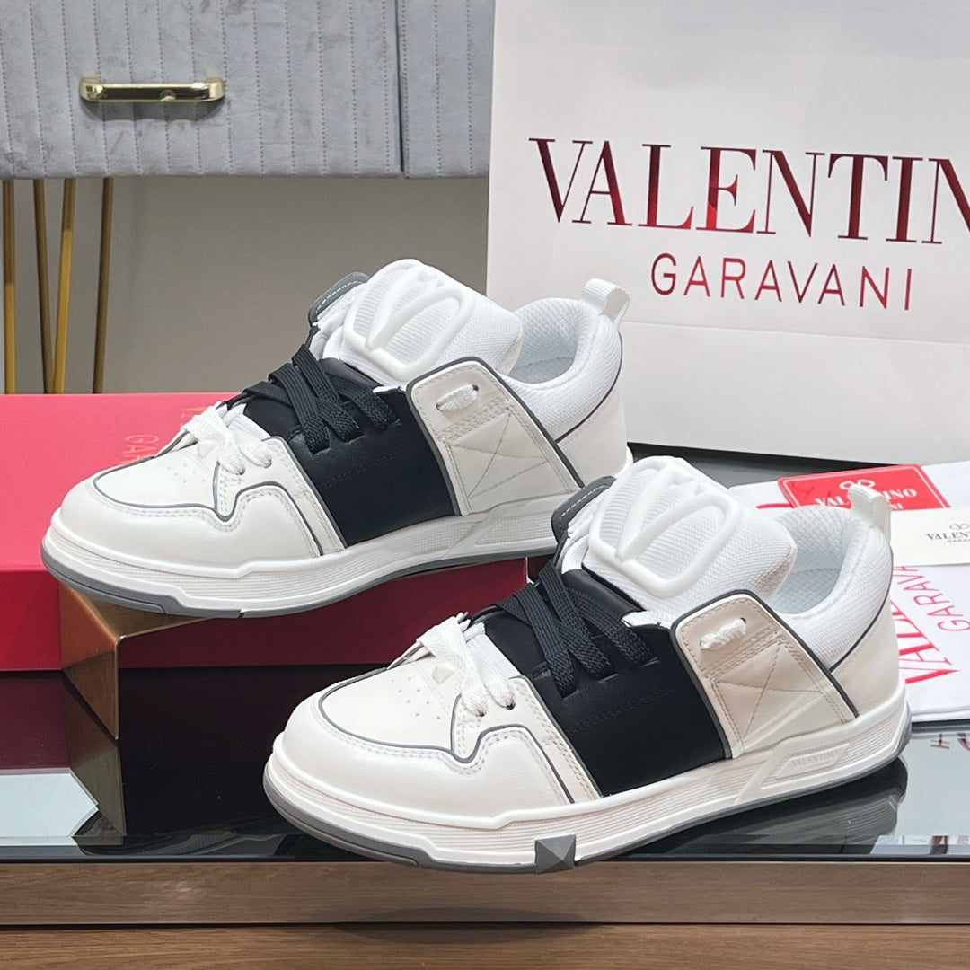 VALENTINO 25S GARAVANI OPEN SKATE SNEAKERS IN WHITE MIX BLACK LAMBSKIN STYLE 9