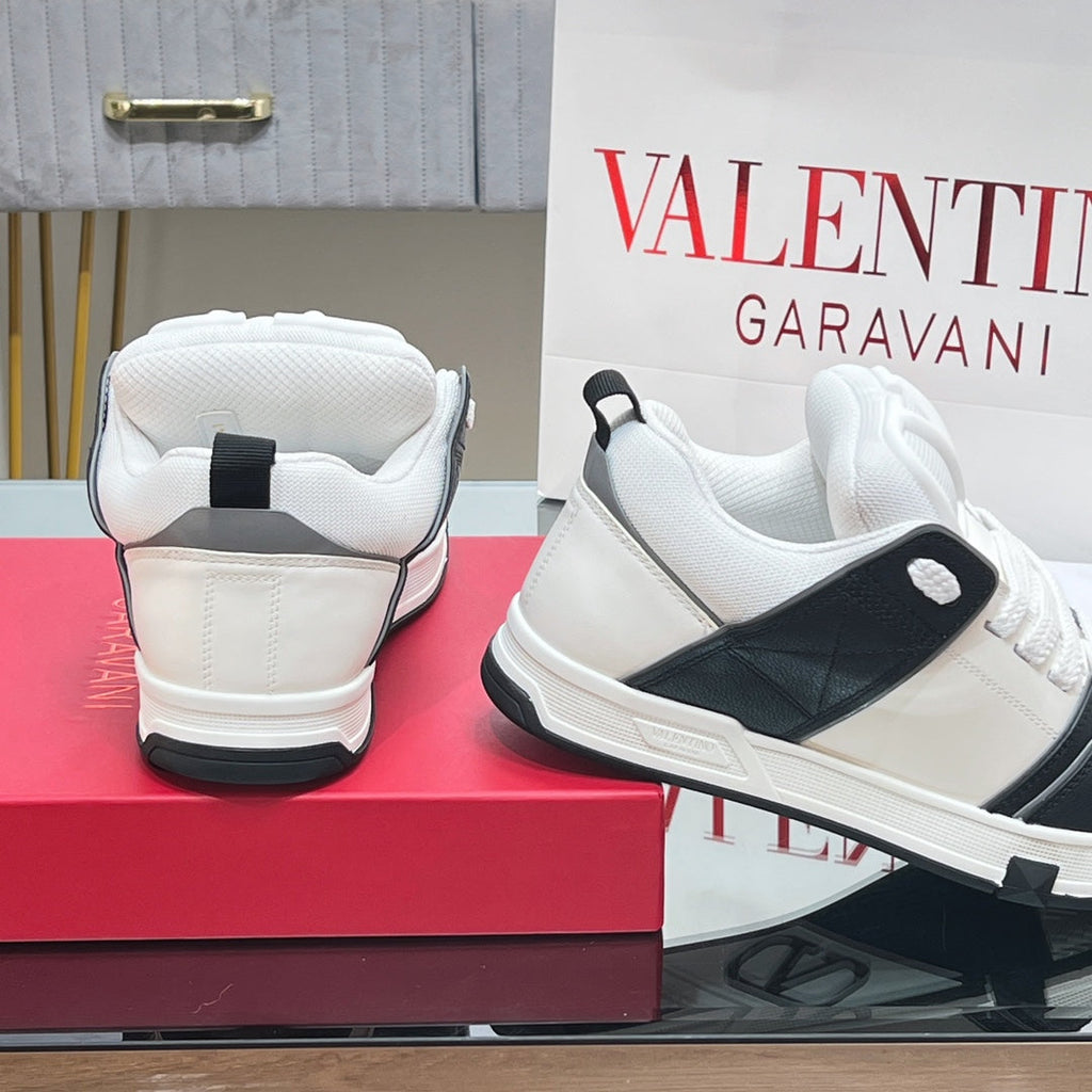 VALENTINO 25S GARAVANI OPEN SKATE SNEAKERS IN WHITE MIX BLACK LAMBSKIN STYLE 9