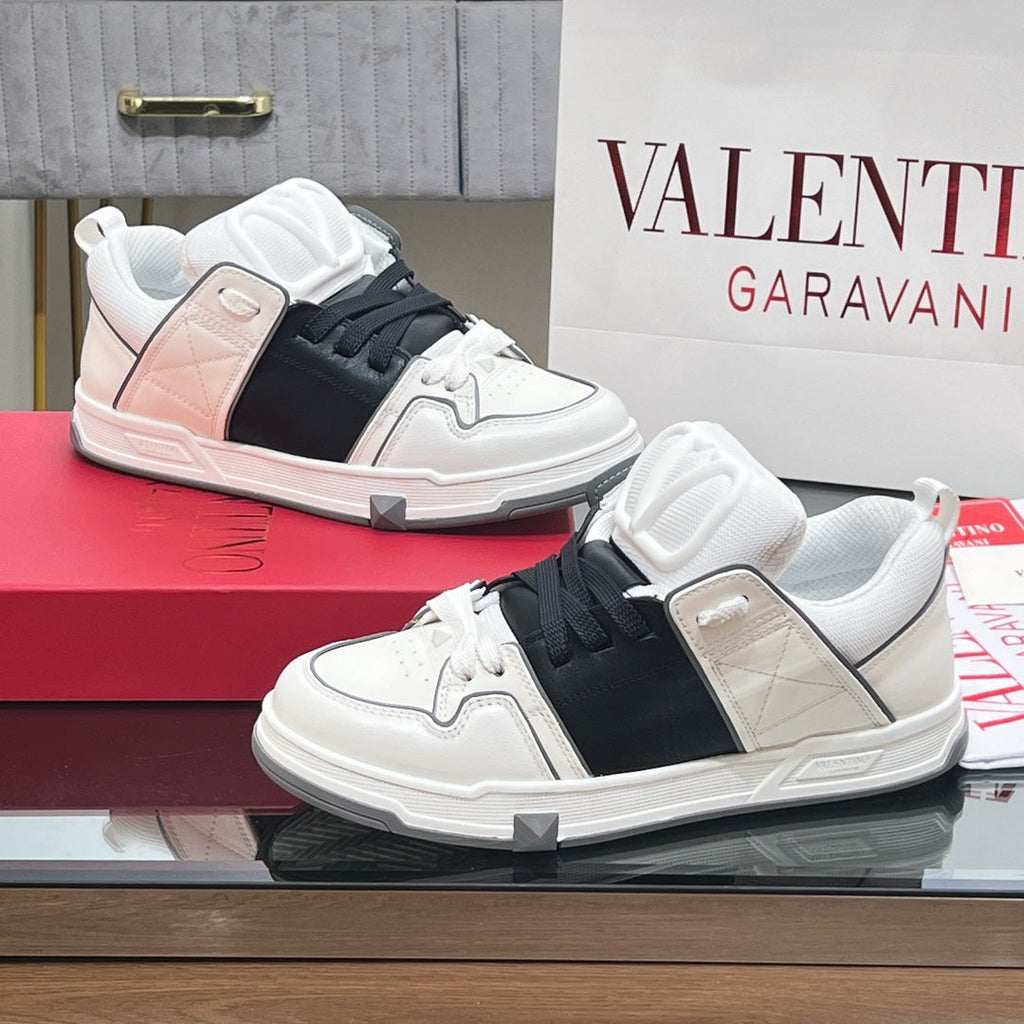 VALENTINO 25S GARAVANI OPEN SKATE SNEAKERS IN WHITE MIX BLACK LAMBSKIN STYLE 9