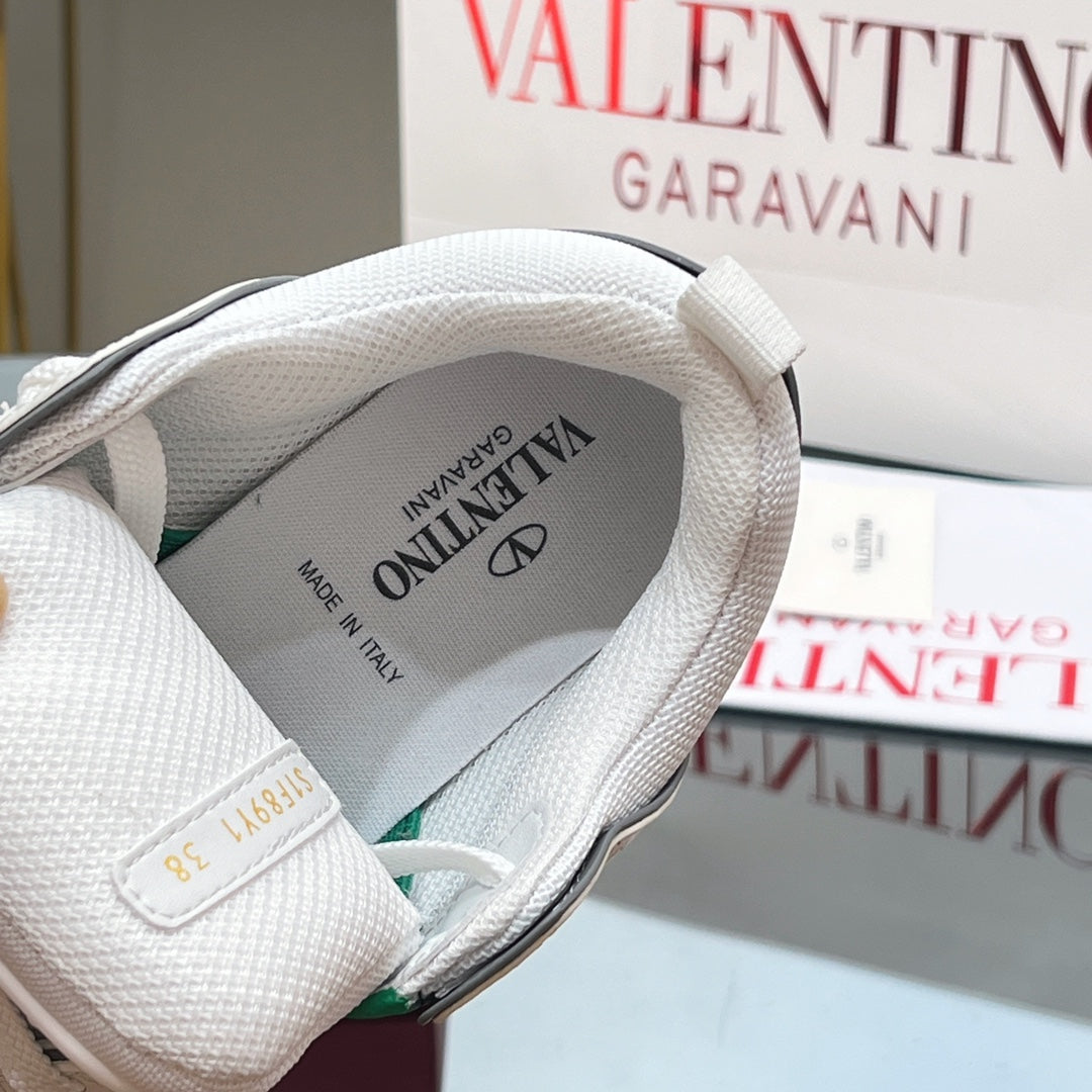 VALENTINO 25S GARAVANI OPEN SKATE SNEAKERS IN WHITE MIX GREEN LAMBSKIN STYLE 13