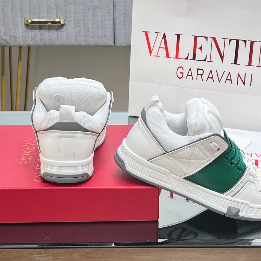 VALENTINO 25S GARAVANI OPEN SKATE SNEAKERS IN WHITE MIX GREEN LAMBSKIN STYLE 13
