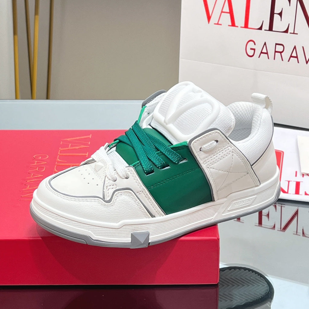 VALENTINO 25S GARAVANI OPEN SKATE SNEAKERS IN WHITE MIX GREEN LAMBSKIN STYLE 13