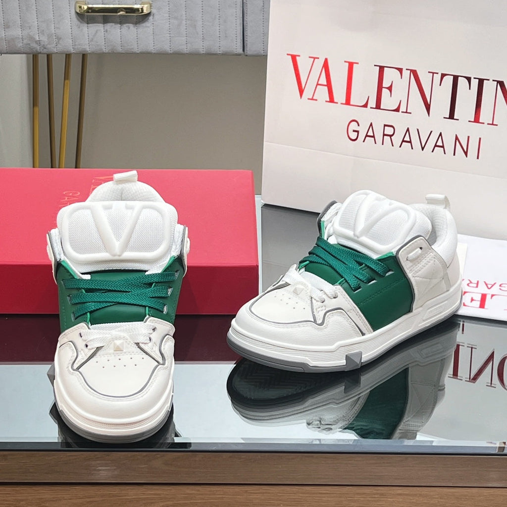 VALENTINO 25S GARAVANI OPEN SKATE SNEAKERS IN WHITE MIX GREEN LAMBSKIN STYLE 13