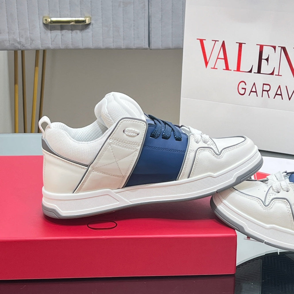 VALENTINO 25S GARAVANI OPEN SKATE SNEAKERS IN WHITE MIX DARK BLUE LAMBSKIN STYLE 17