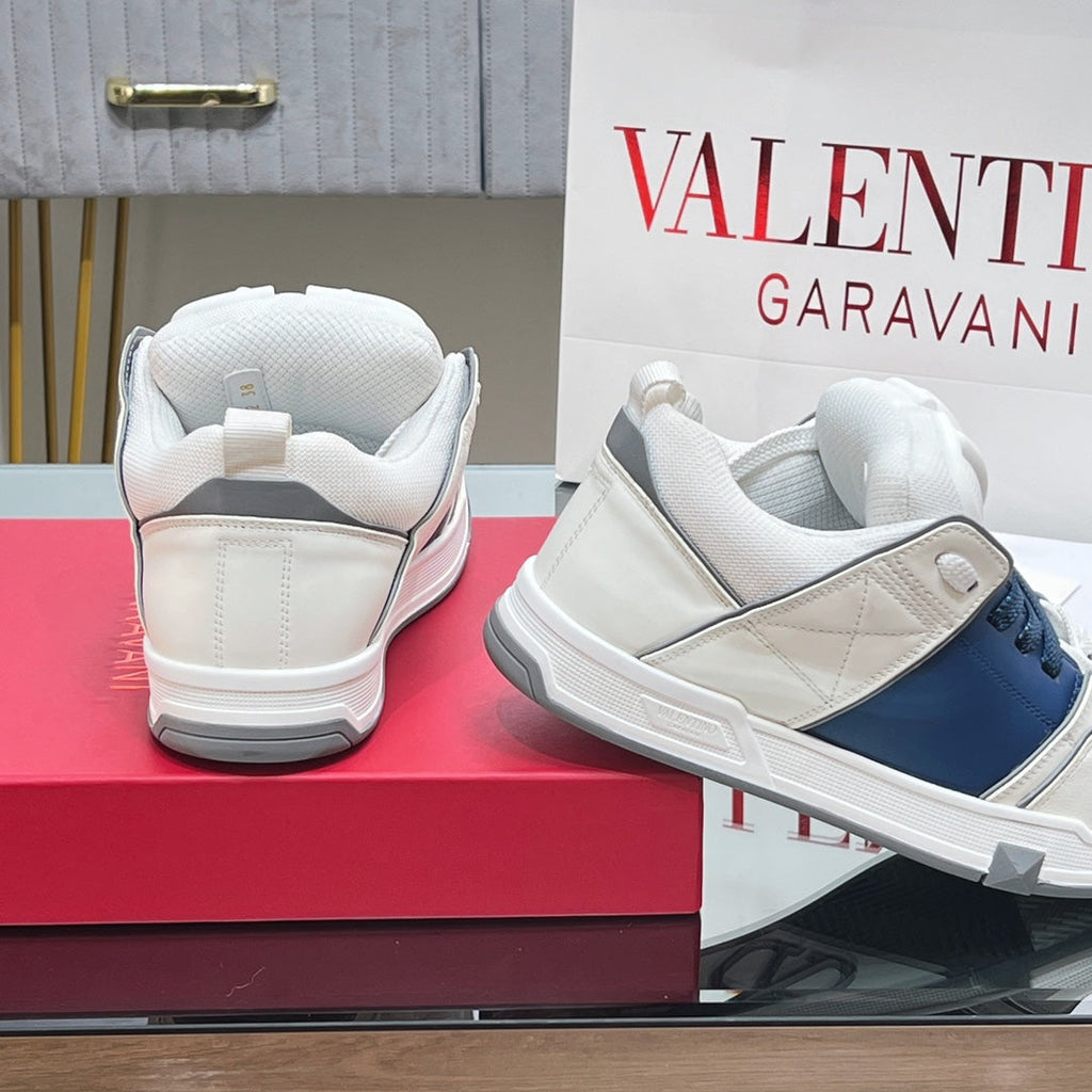 VALENTINO 25S GARAVANI OPEN SKATE SNEAKERS IN WHITE MIX DARK BLUE LAMBSKIN STYLE 17