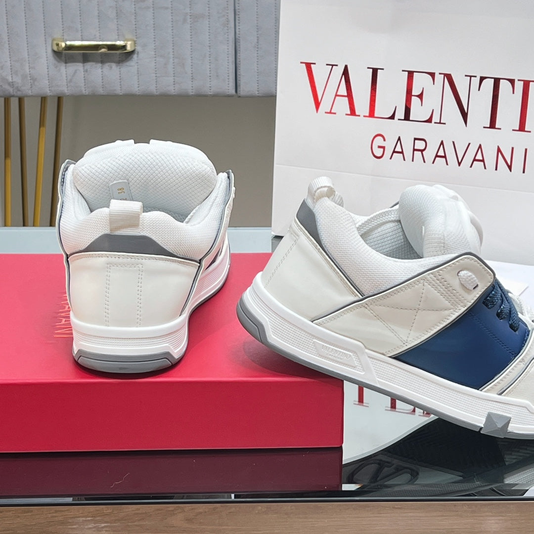 VALENTINO 25S GARAVANI OPEN SKATE SNEAKERS IN WHITE MIX DARK BLUE LAMBSKIN STYLE 17