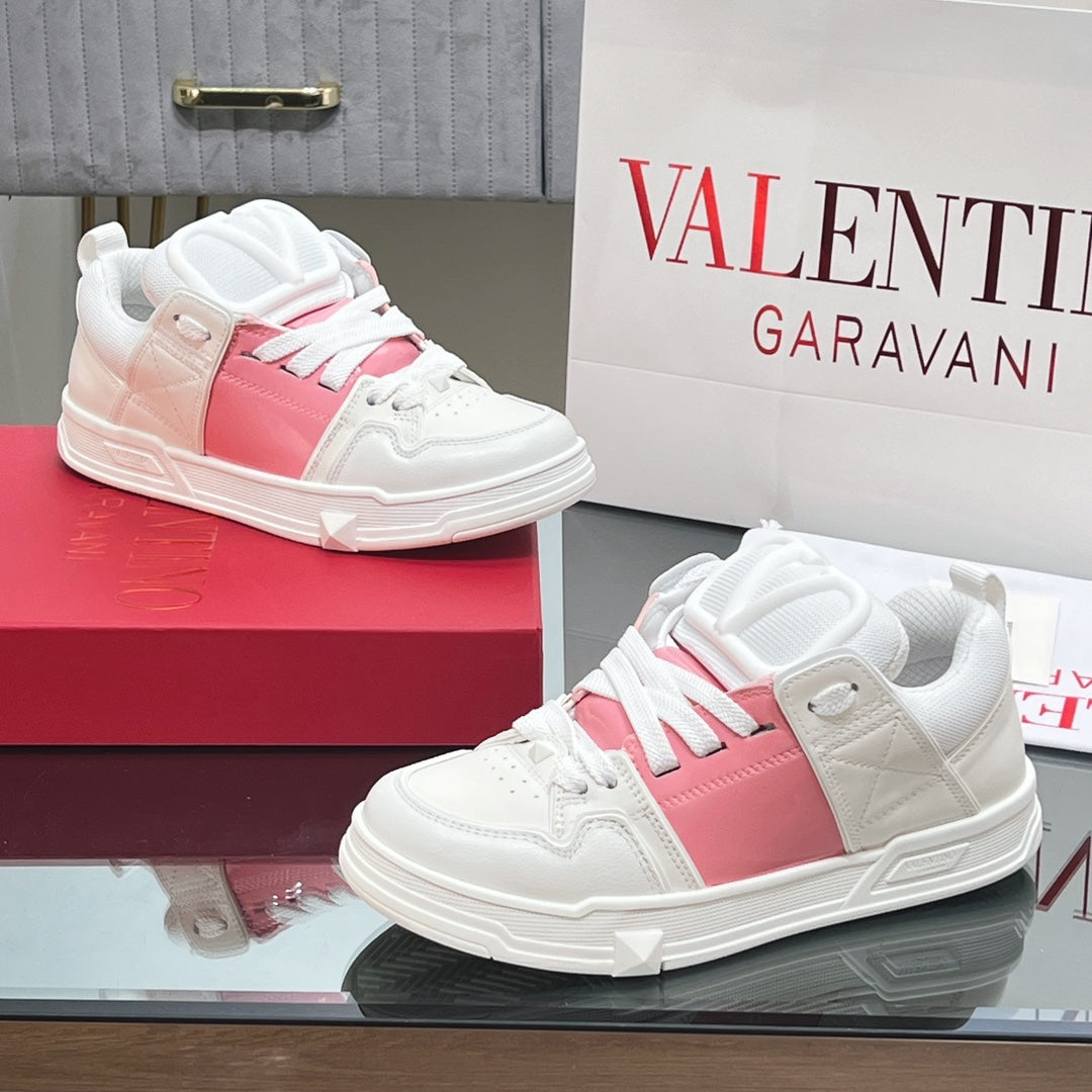 VALENTINO 25S GARAVANI OPEN SKATE SNEAKERS IN PEACH PINK LAMBSKIN STYLE 11