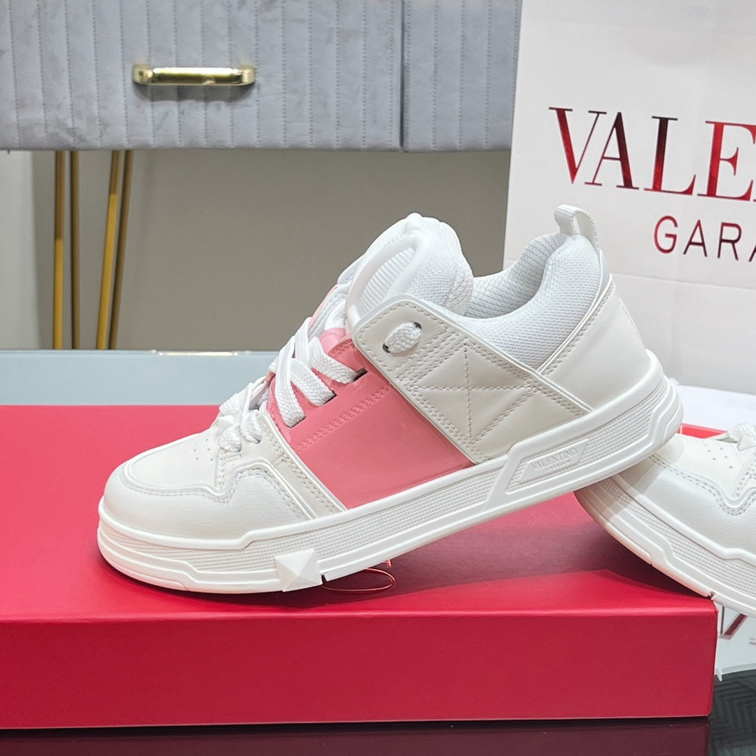 VALENTINO 25S GARAVANI OPEN SKATE SNEAKERS IN PEACH PINK LAMBSKIN STYLE 11