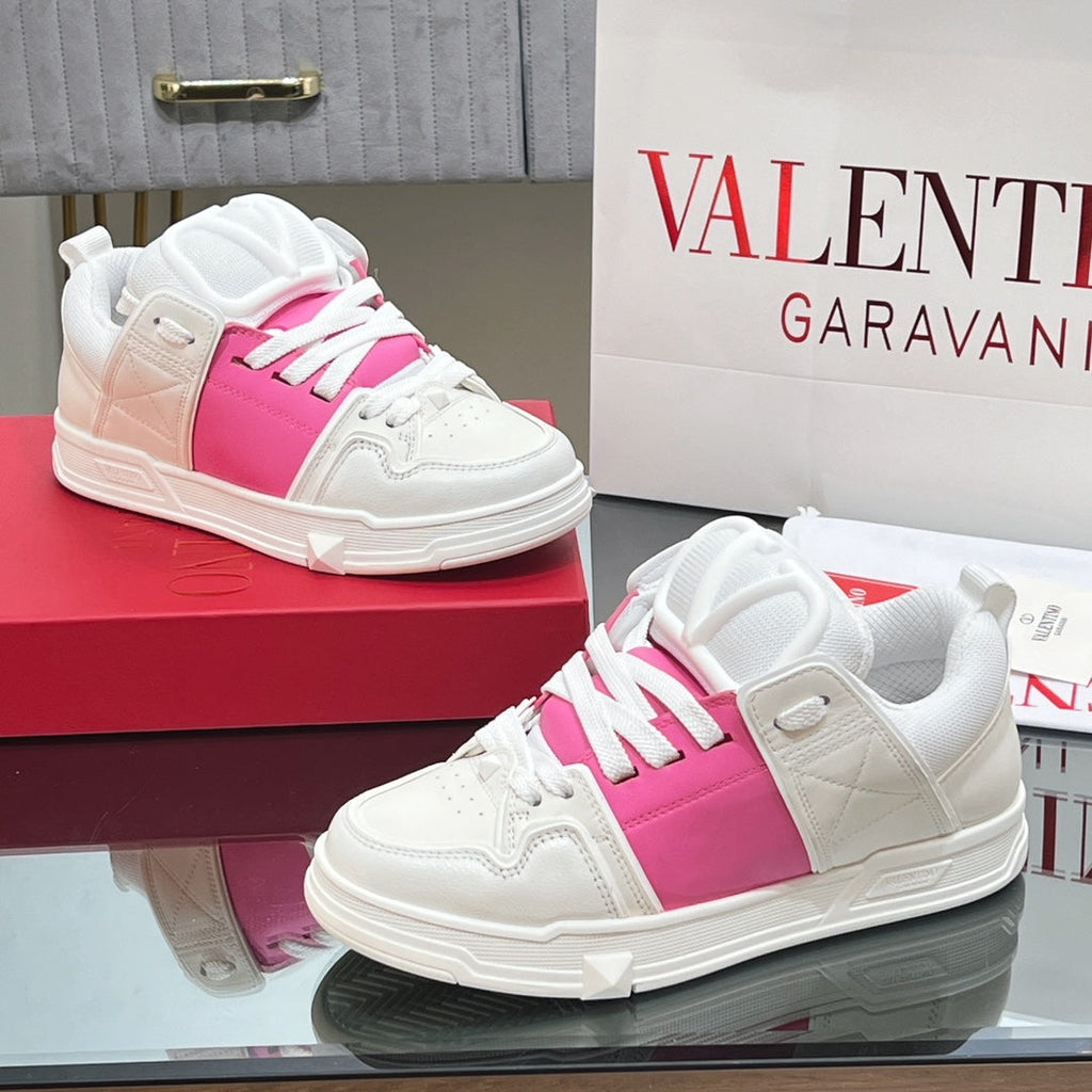 VALENTINO 25S GARAVANI OPEN SKATE SNEAKERS IN WHITE MIX PINK LAMBSKIN STYLE 10