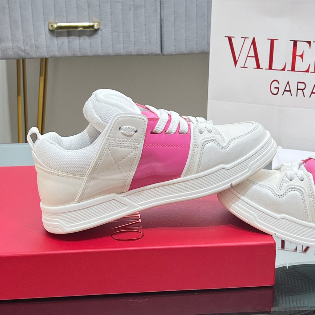 VALENTINO 25S GARAVANI OPEN SKATE SNEAKERS IN WHITE MIX PINK LAMBSKIN STYLE 10
