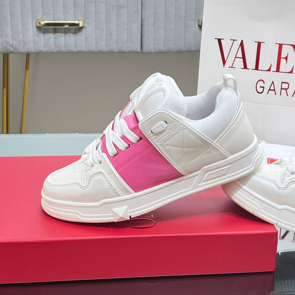 VALENTINO 25S GARAVANI OPEN SKATE SNEAKERS IN WHITE MIX PINK LAMBSKIN STYLE 10